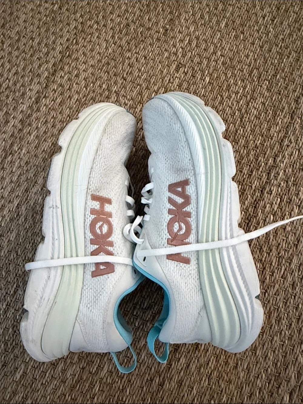 Hoka White Sneakers with Light Blue Accents